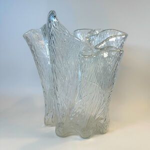 VTG Hadeland Glassverk Norway clear art glass‎ handkerchief vase MCM Norwegian